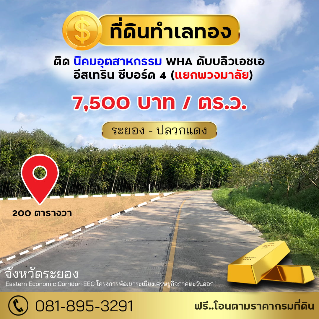 ที่ดินระยอง ติดนิคมอีสเทริน ซีบอร์ด WHA 4